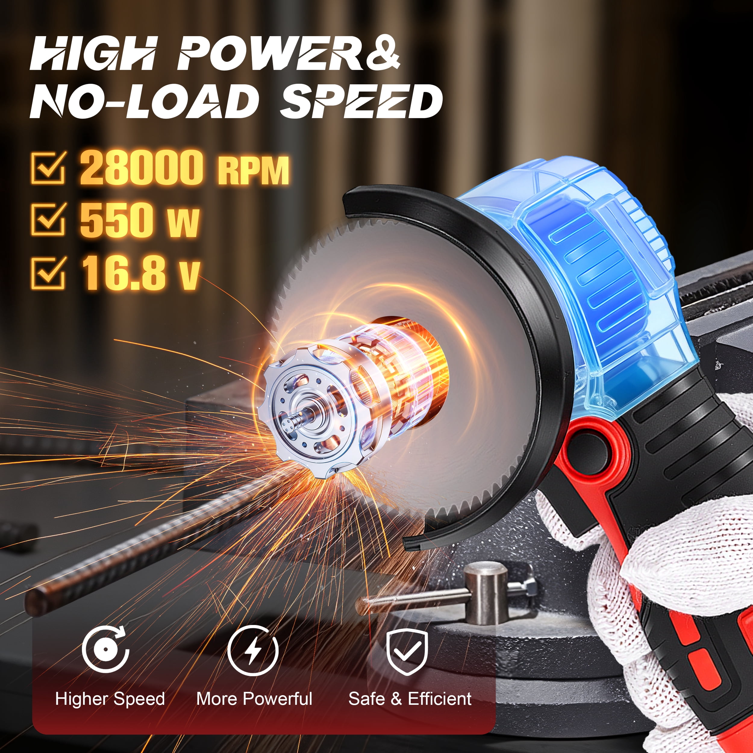 RELOIVE Angle Grinder Kit,28000RPM 4-in-1 Cordless Mini Electric Angle Grinding Tool with 2pcs 16.8V 2.0Ah Battery,9 Pcs Cutting Discs for Cutting Metal, Wood, Stone, DIY & Home Repair