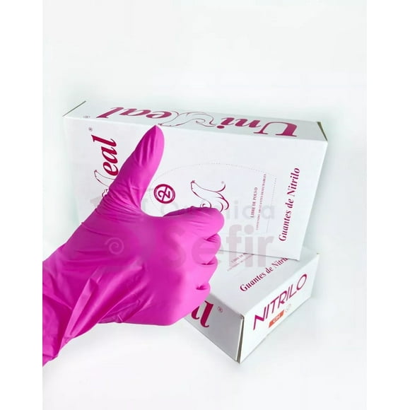Guante De Nitrilo Uniseal Rosa Con 100 Pzas Talla Chica