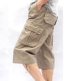 thumbnail image 3 of SWSMCLT Men's Cargo Capris Soft Cotton Loose Casual Spandex Mid Rise Button Fly Pocket Gaucho Cropped Pants Cream 44, 3 of 4