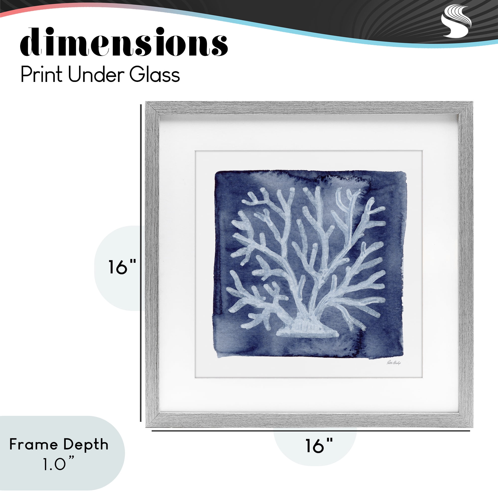 Stupell Industries White Coral on Indigo Gray Framed Print Under Glass, design by Patti Bishop