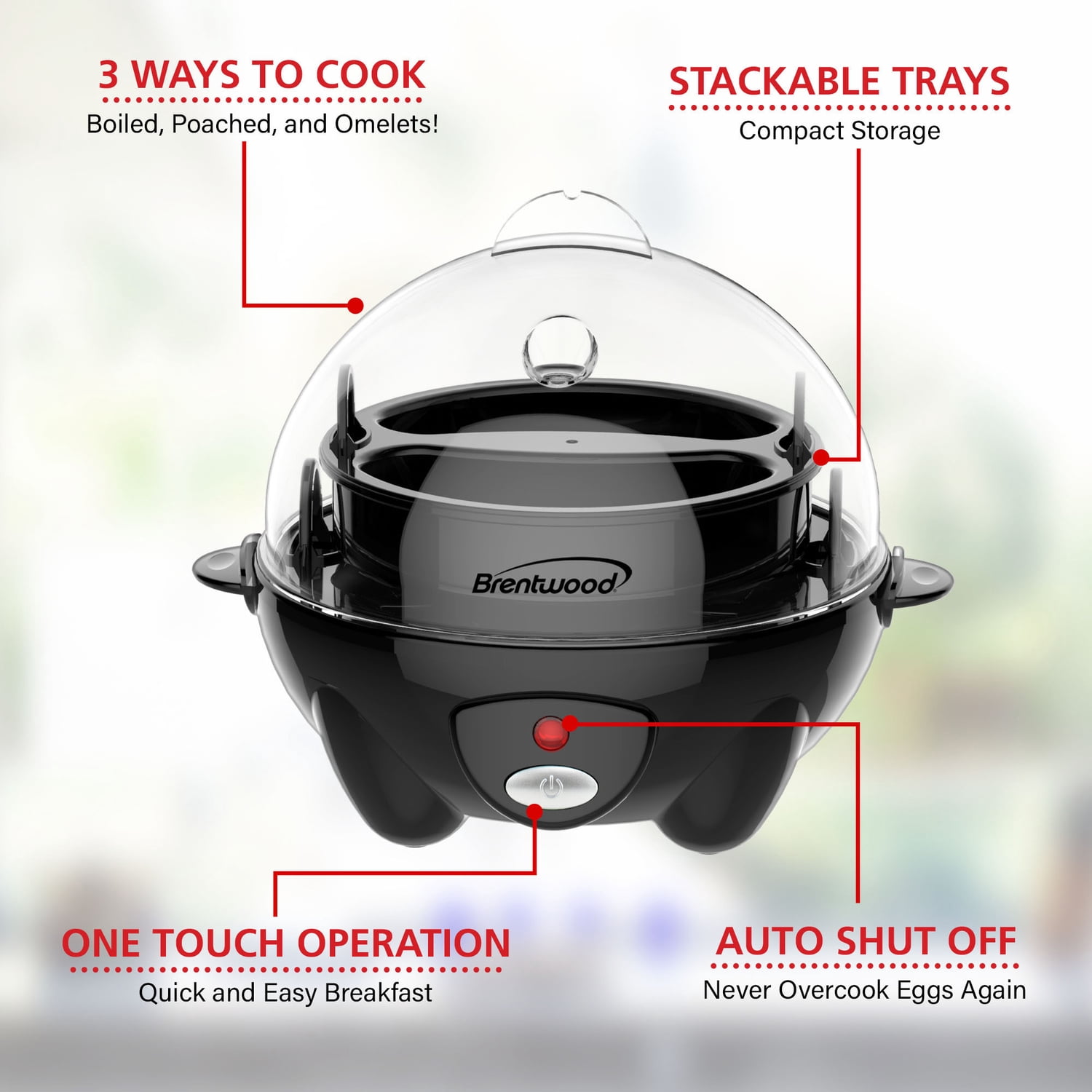 Brentwood Electric Egg Cooker with Auto Shutoff (Black), TS-1045BKPT