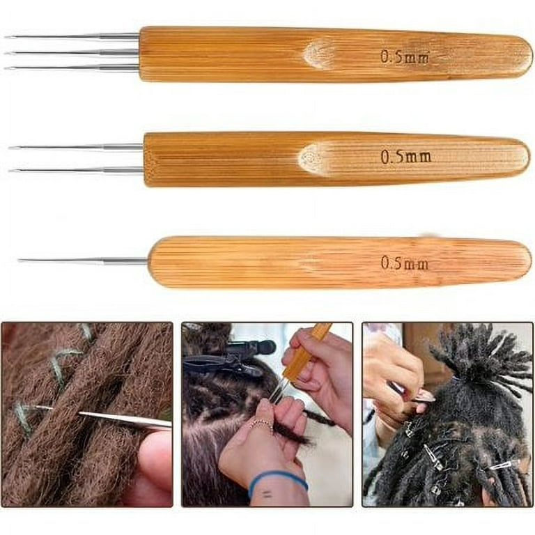 AUEAR, 1 Hook, 2 Hooks, 3 Hooks Dreadlock Crochet Hook for Hair Dreadlock Needle Tool for Braid Craft Dread Locks Crochet Needles (Pack of 3, 0.5mm)