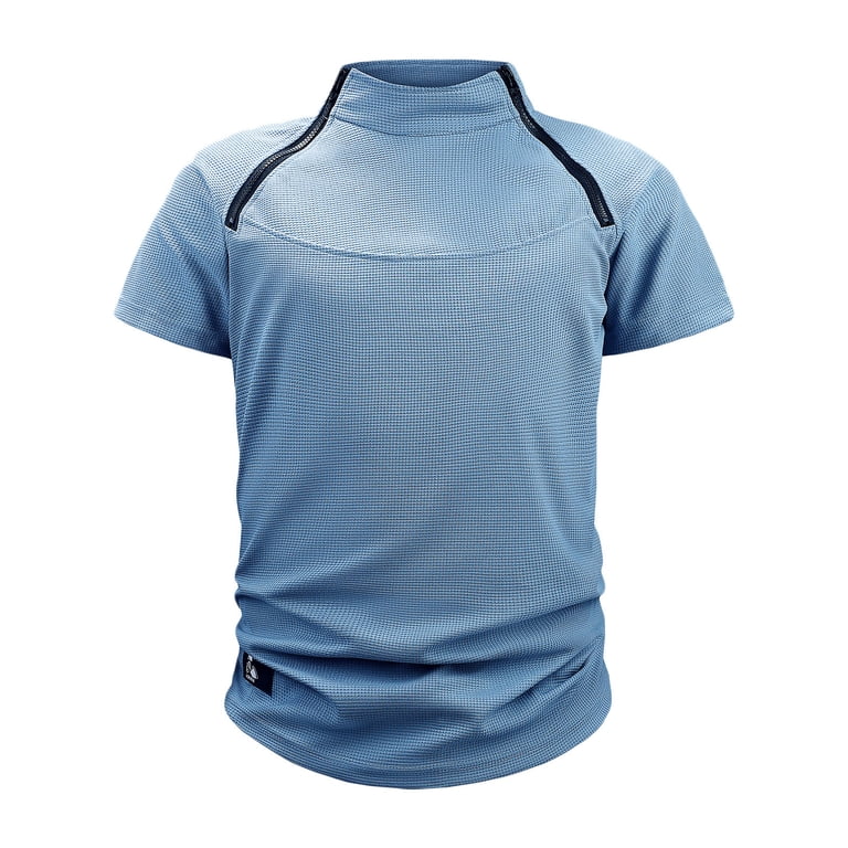 ZVNAΖH Men's Tactics Two Side Zip Stand Up Collar Short Sleeve