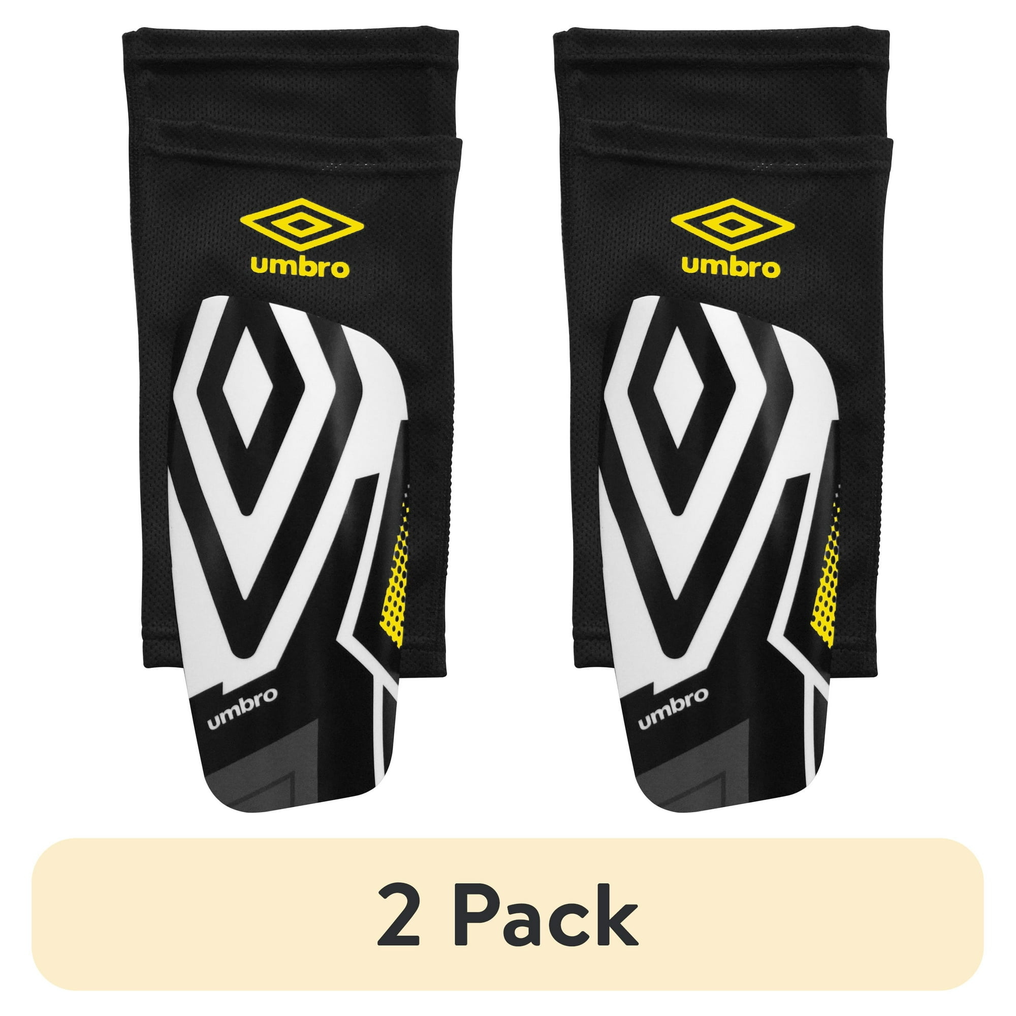 (2 pack) Umbro Junior Soccer Slip-in Shin Guards, Soccer Protection Gear, Soccer Sleeve, Medium Size, Yellow, Black