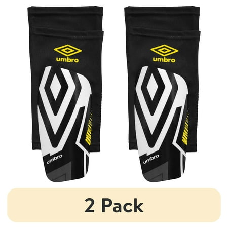(2 pack) Umbro Junior Soccer Slip-in Shin Guards, Soccer Protection Gear, Soccer Sleeve, Medium Size, Yellow, Black