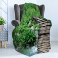 thumbnail image 4 of Forest Soft Flannel Fleece Throw Blanket, Path and the Waterfall Board in Croatia Cascade Garden Lake Fence Peaceful View, Cozy Plush for Indoor and Outdoor Use, 60" x 80", Brown Green, by Ambesonne, 4 of 5