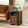 thumbnail image 3 of OKD Farmhouse Nightstand with Charging Station, End Table with 2 Drawers for Living Room, Side Table, Brown, 3 of 7