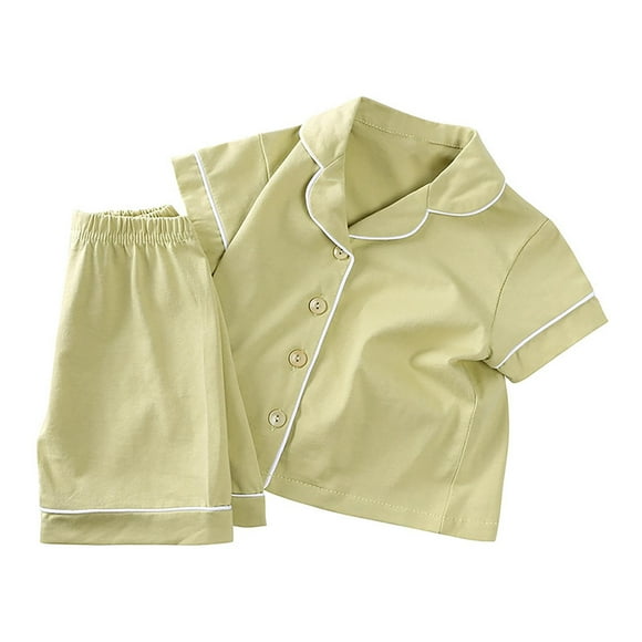 Odeerbi 6M-4Y Niños Niñas Pijama de Verano de Algodón Con Solapa Muescada Camisa de Manga Corta Conjunto de Pantalones Cortos Suave Ropa de Dormir Conjunto de Pijama