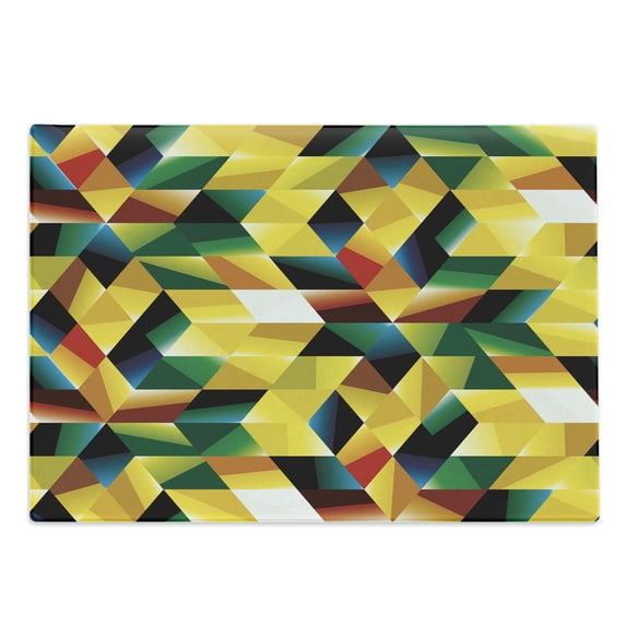 Modern Art Cutting Board, Trippy Dimensional Geometric and Triangles Abstract Futuristic Design, Decorative Tempered Glass Cutting and Serving Board, Large Size, Yellow Dark Green, by Ambesonne