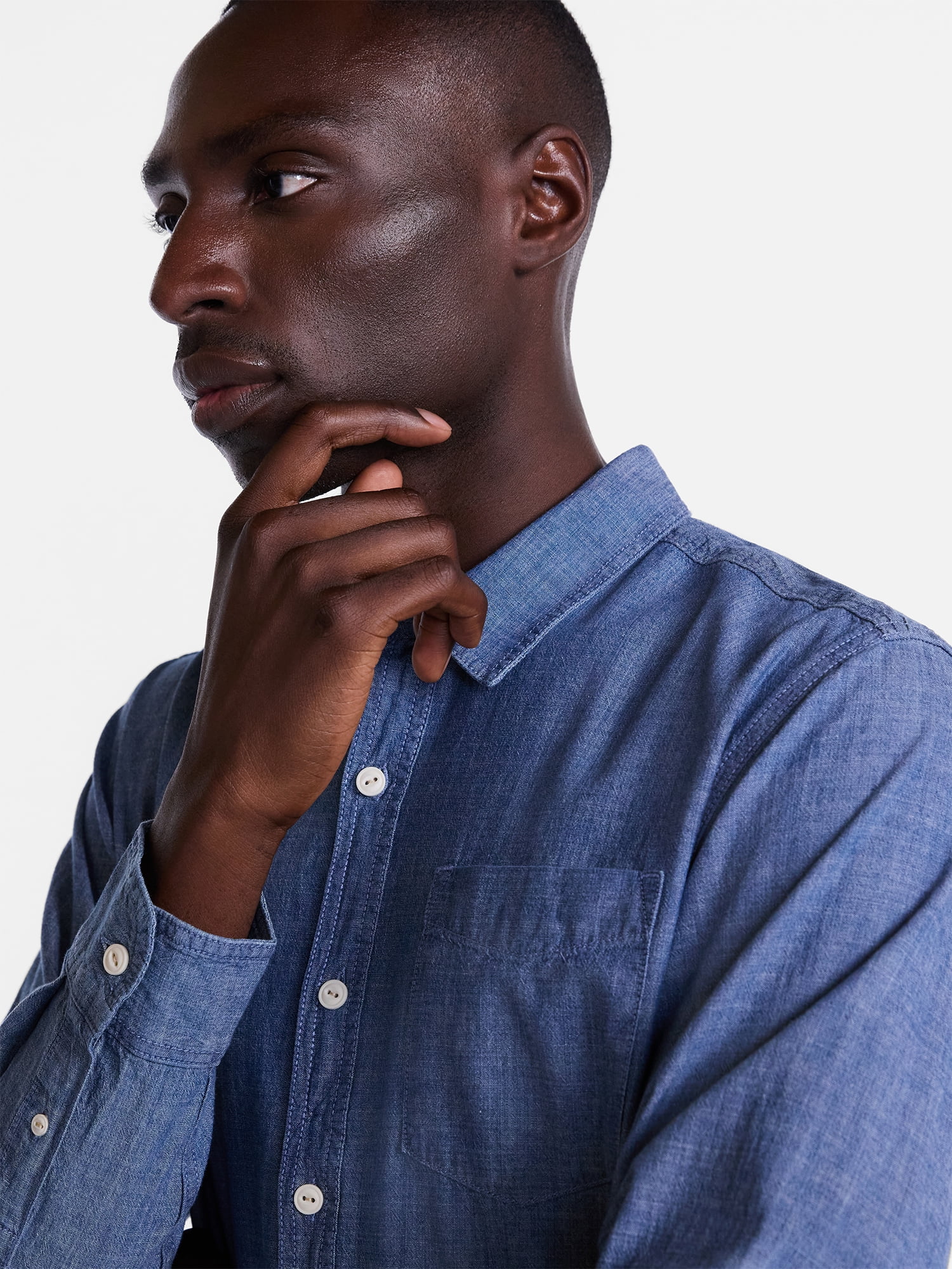 George Men's Chambray Shirt with Long Sleeves, Sizes S-5XBT