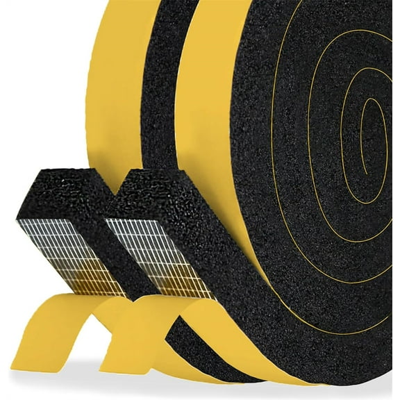 NOGIS Foam Tape Air Conditioner Window Seal,1 X 1 Inch Thick Foam Stripe with Adhesive, Weather Stripping for Doors and Windows Insulation,Window Ac Insulation Tape (6.5ft x 2 Rolls, Adhesive)