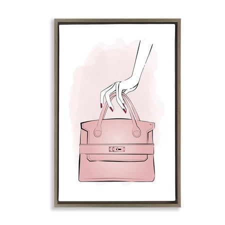 Stupell Industries Holding Pink Purse Beauty & Fashion Painting Brown Floater Framed Art Print Wall Art  21 x 31