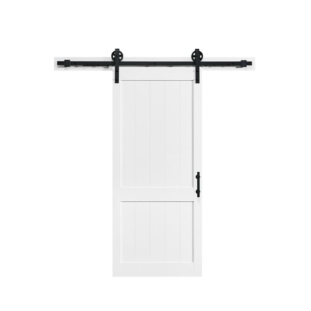 Ove Decors Dorian Sliding Barn Door, Soft Close, White Wood, Black
