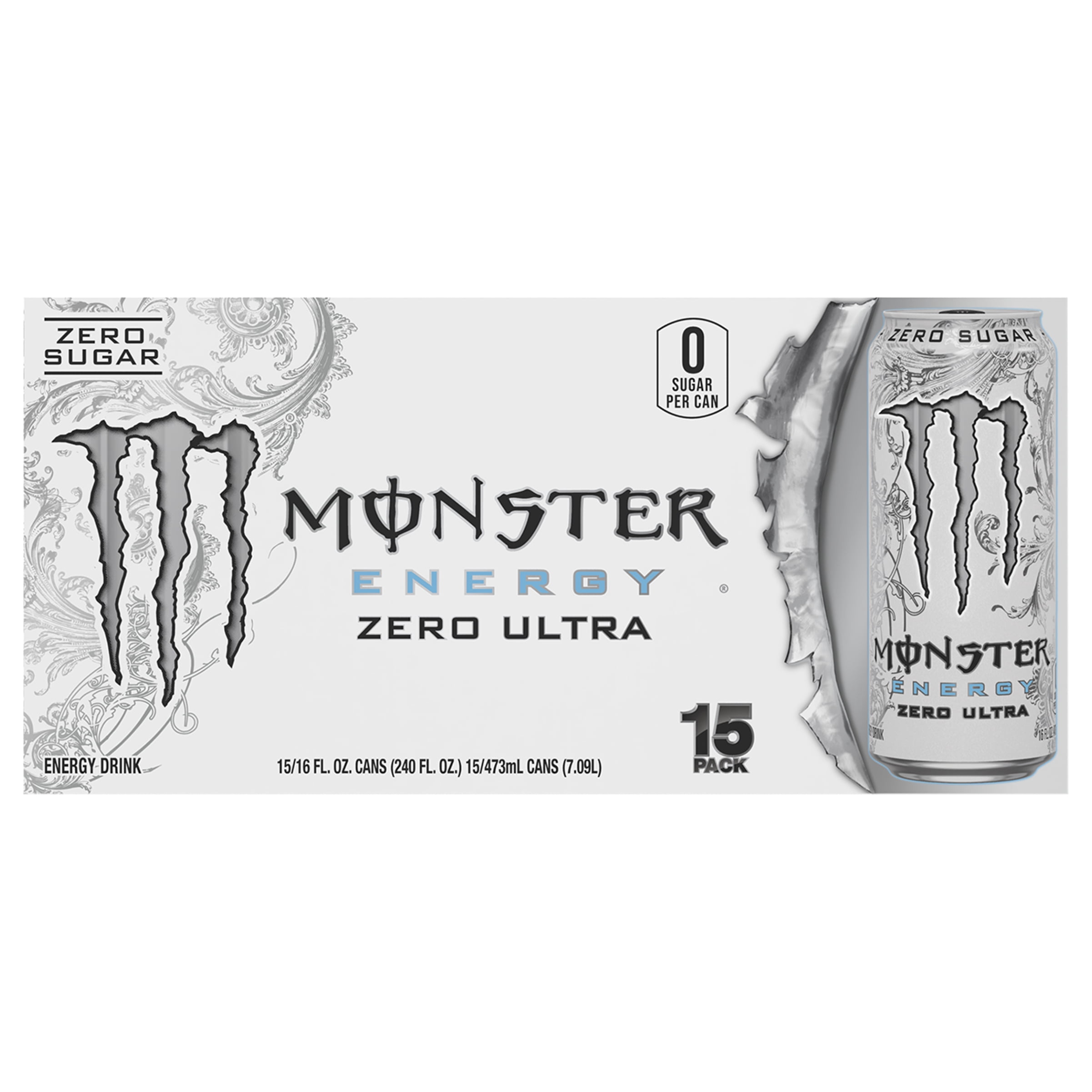 Monster Energy Zero Sugar Zero Ultra Energy Drink 15 - 16 fl oz Cans