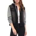 thumbnail image 1 of INSPIRE CHIC Women's Denim Jacket Button Down Long Sleeve Drawstring Hood Jean Jackets XL Black, 1 of 6