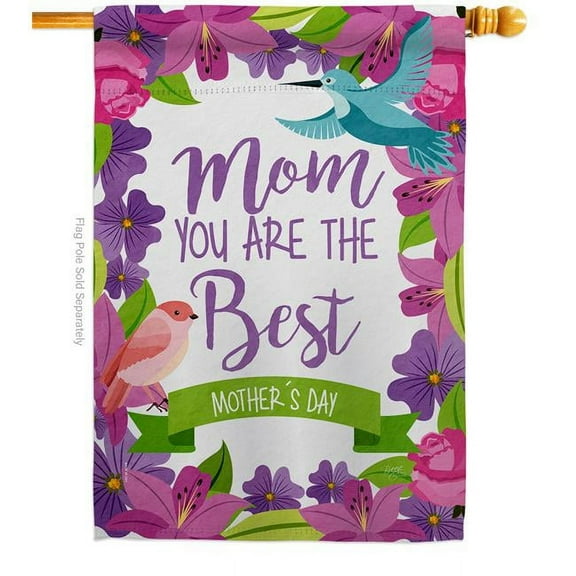 Breeze Decor  Mom Are Best Family Mother Day 28 x 40 in. Double-Sided Decorative Vertical House Flags for Decoration Banner Garden Yard Gift