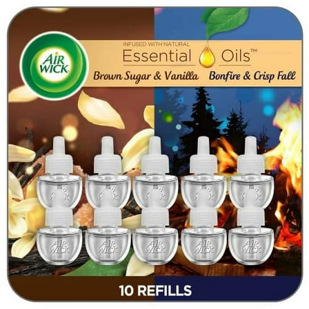Air Wick Plug In Scented Oil Refill, 10ct, Bonfire & Crisp Fall Air   Brown Sugar & Vanilla, Essential Oils, Air Freshener.
