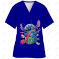 thumbnail image 3 of Blusa de uniforme de trabajo con cuello en V y cordón de manga corta con estampado de dibujos animados de Disney Stitch para mujer, 3 of 5