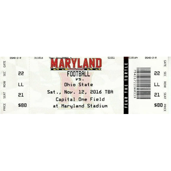 2016 Ohio State Buckeyes at Maryland Terrapins college football full unused ticket MINT