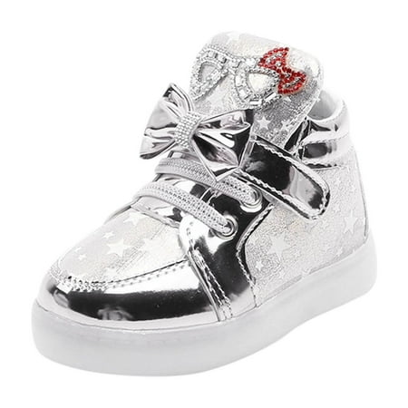 

Big Kid Sneakers Size 12-18 Months Big Kids Sneakers Boys Kids Cartoon Glitter LED Light Up Shoes Unisex PU Leather Breathable Glow In The Dark Sneakers for Girls Style Trendy Footwear Silver