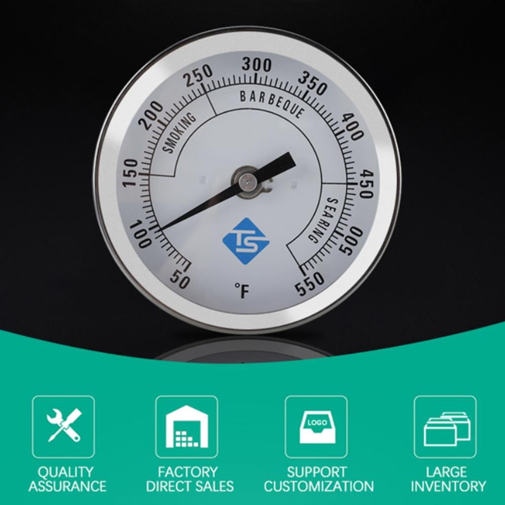 Round Dials Temperature Test Meter Stainless Steel 50-550℉ Oven Thermometers 1/2NPT Thread Mount Temp Gauge for Grill