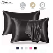 Spencer Set of 2 Silk Pillowcase for Hair and Skin Natural Pillow Case Satin Pillow Covers with Envelope Closure for Sleeping Queen/King Size (20" * 30",Black)