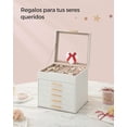thumbnail image 5 of SONGMICS HOME Caja de Joyas, Caja Joyero de 6 Niveles, Estuche de Joyería, Tapa de Cristal, con 5 Cajones, Blanco Nube y Dorado, 5 of 5