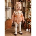 thumbnail image 5 of Loicainy Infant Baby Girls Halloween Bodysuit 3 6 9 12 18 Months Knitted Crocheted Pumpkin Doll Collar Plaid Long Sleeves Romper and Headband, 5 of 9