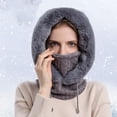 thumbnail image 3 of Gorro 3 en 1, bufanda, máscara, gorro de invierno para mujer, máscara para la boca, forro polar, cara de punto gris Hugo Bufanda para mujer, 3 of 7