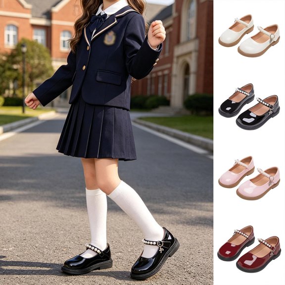 Miaoju Girls Dress Shoes-Mary Jane Shoes for Girls Low Heel Princess Hook and Loop Dress Shoes Party Wedding Flats for Little/Big Kids