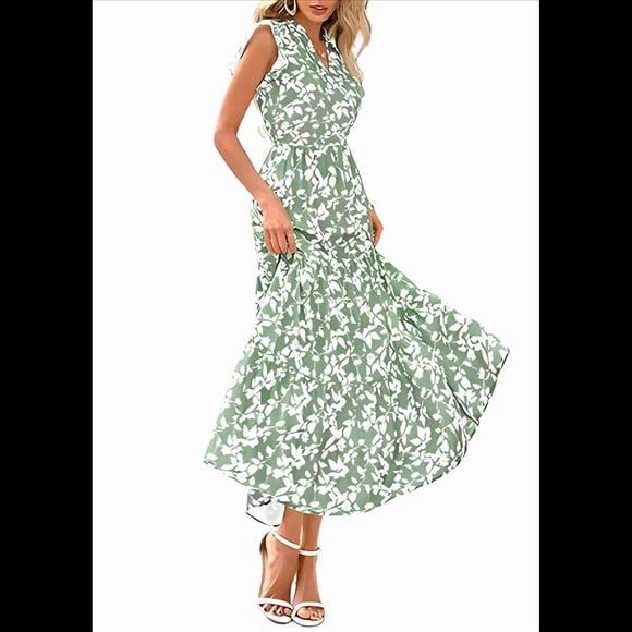 Vestido Midi Estampado con Escote en V, Mangas Plisadas y Volantes, Imagen 6 L