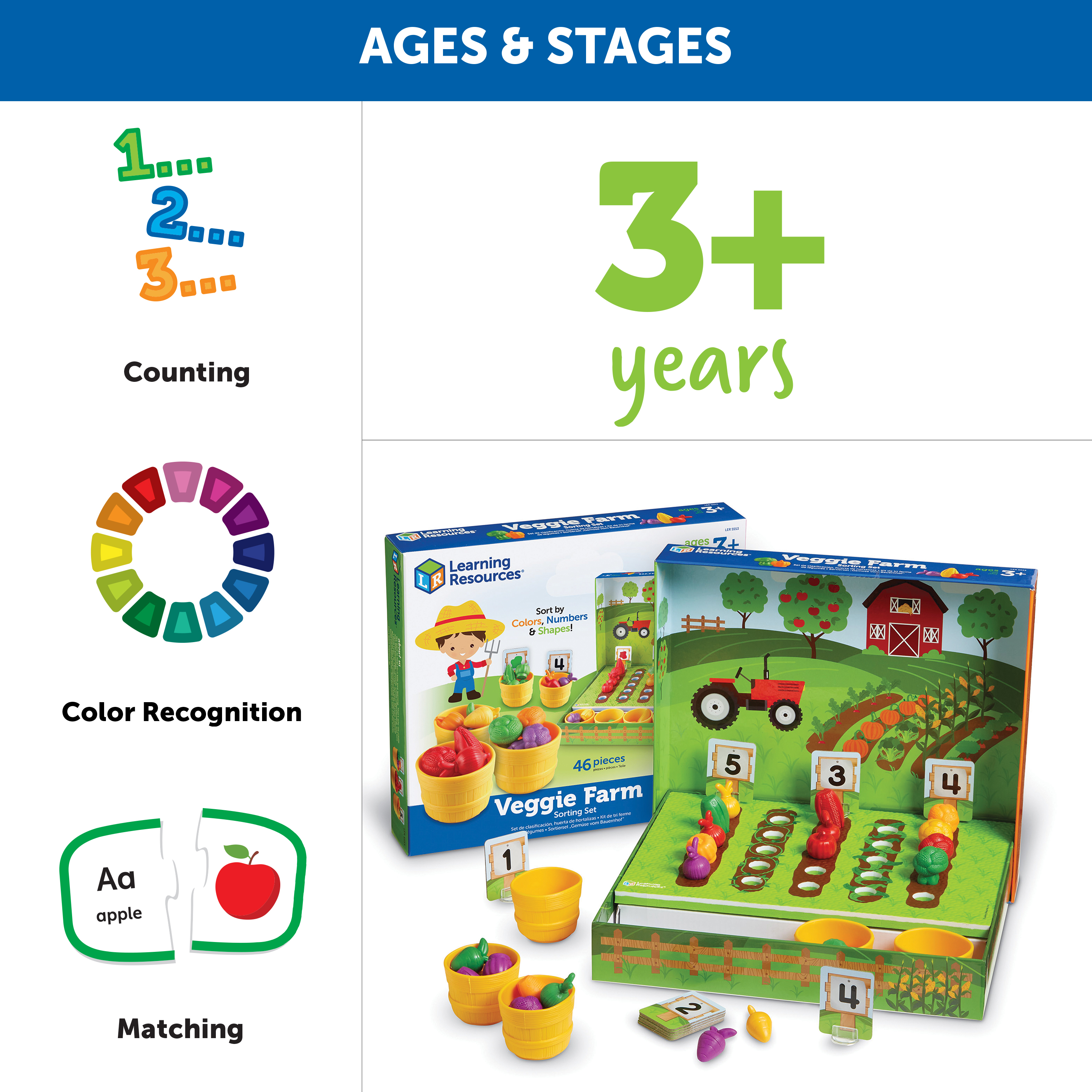 Learning Resources Veggie Farm Sorting Set, Color Sorting and Early Counting, Preschool Game, 46 Pieces, Ages 3,4,5+ - image 4 of 8