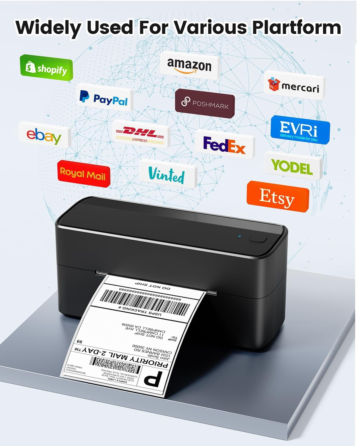 Bluetooth Shipping Label Printer, 241BT 4X6 Wireless Thermal Label Printer for Small Business, Labels Printers for Shipping Package, Compatible with iPhone, Android, Amazon, Shopify, Black