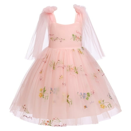

IBTOM CASTLE Flower Girl Floral Lace Tulle Dress Princess Backless Wedding Junior Bridesmaid Pageant Communion Dance Maxi Gown 3-4 Years Pink