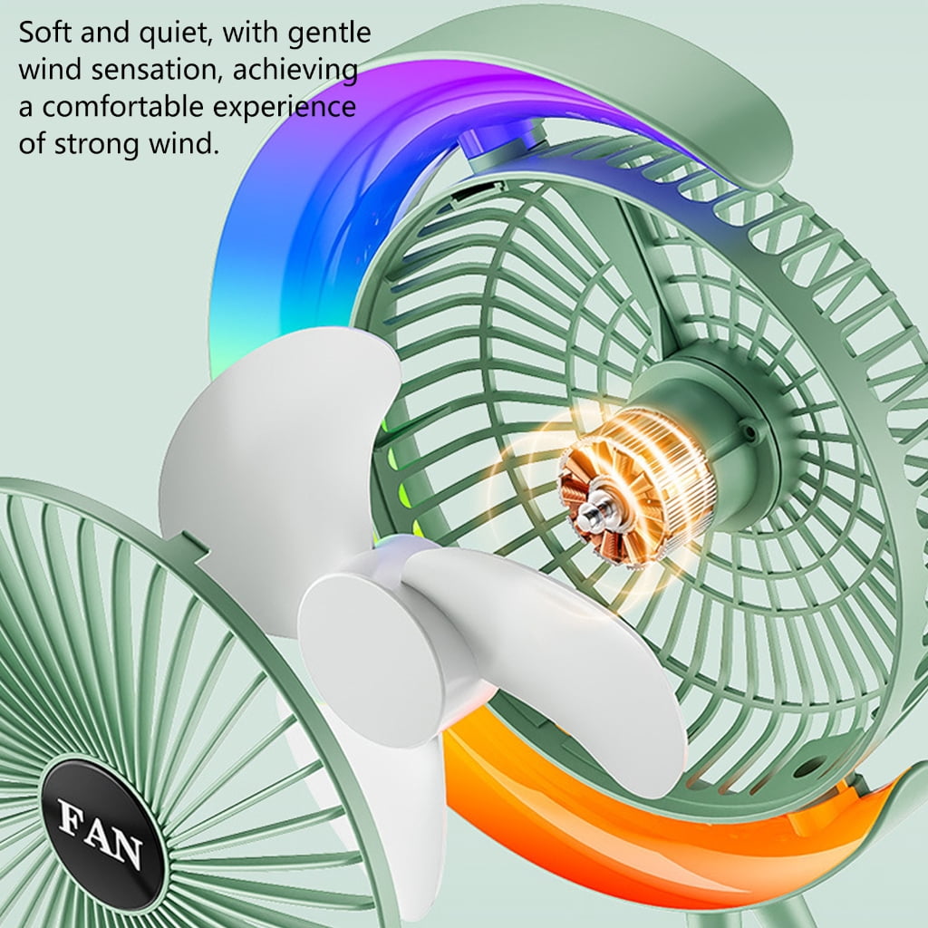 Tibvox Desk Fan Quiet Portable Tabletop Adjustable 3 Speed Fan with LED Light for Home Outdoor Travel School Kitchen Bedroom
