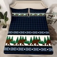 thumbnail image 2 of Manfei Jungle Wildlife Bear Twin Sheet Sets,Rustic Farmhouse Cabin Twin Fitted Sheet,Blue Black Checkered Flat Sheet For Men Women,Breathable Home Decor,3-Piece, 2 of 7