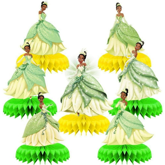 7PCS Tiana Decorations Set - Princess Themed Honeycomb Centerpiece, Table Decoration for Kids' Birthday Party Supplies