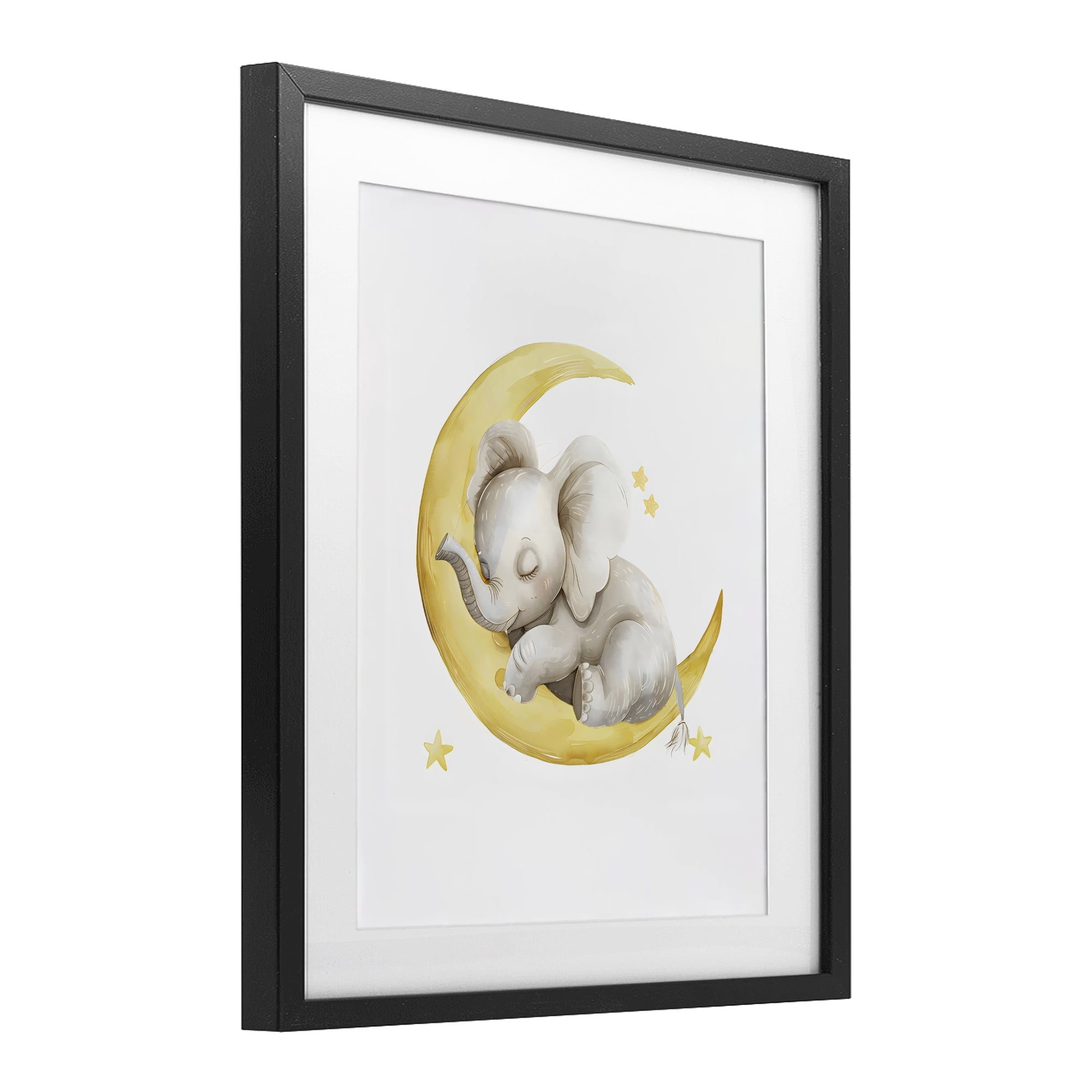 Stupell Industries Sleeping Elephant on Yellow Moon Black Framed Print Under Glass, design by LSR Design Studio