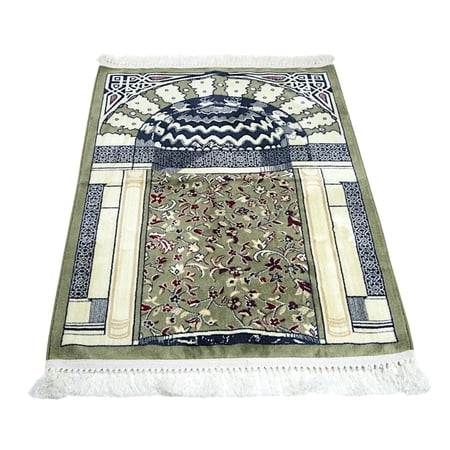 Modefa Turkish Islamic Thick Kilim Style Velvet Prayer Rug Carpet Janamaz Sajjadah Mihrab Green