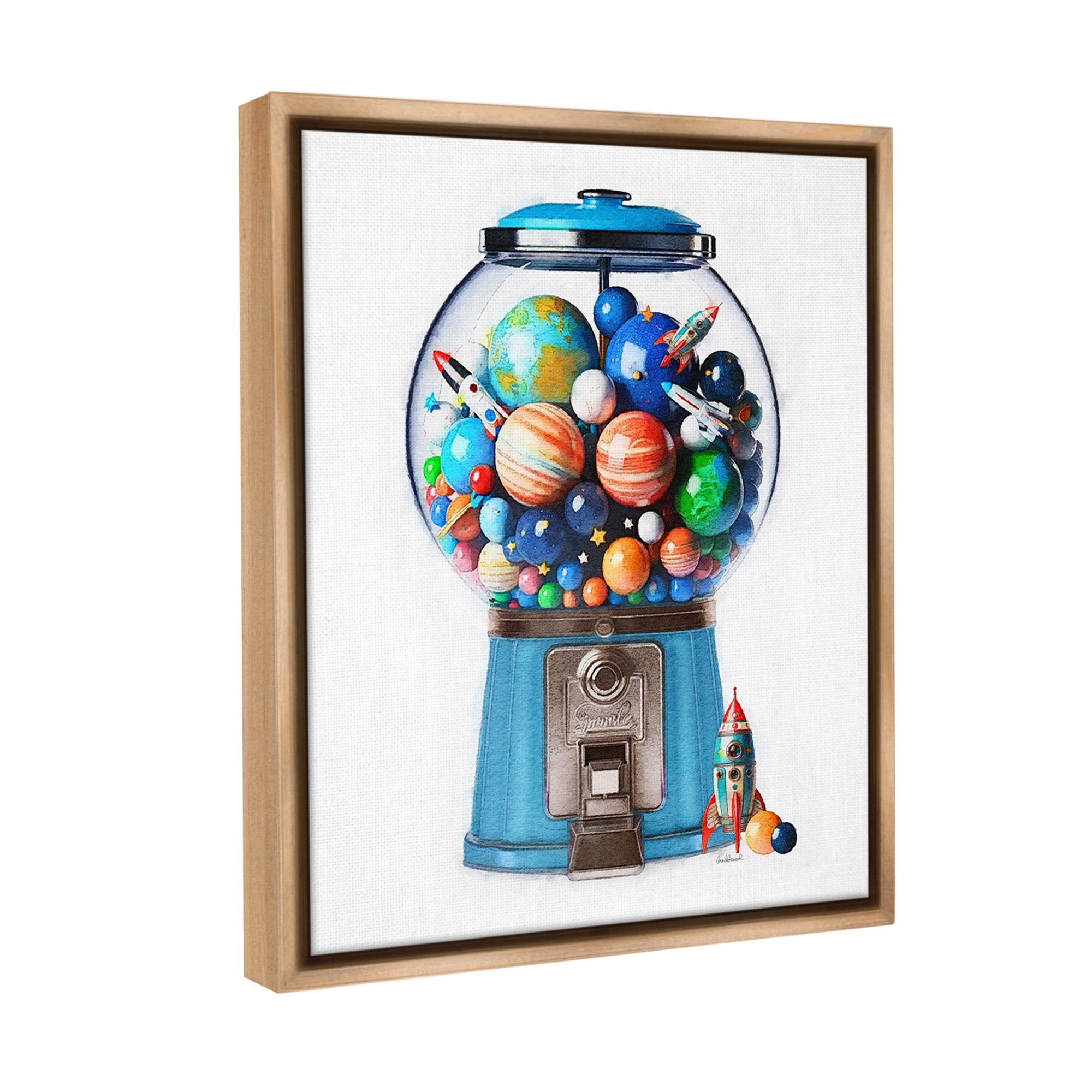 Stupell Industries Outer Space Candy Dispenser Art for Kids Painting Brown Floater Framed Canvas Art Print Wall Art, 25 x 31