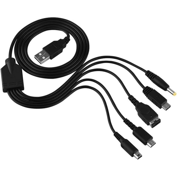 Cable cargador USB 5 en 1 Naroote para DSi, compatible con NDS Ll XL 3DS PSP, cable de carga multifunción.