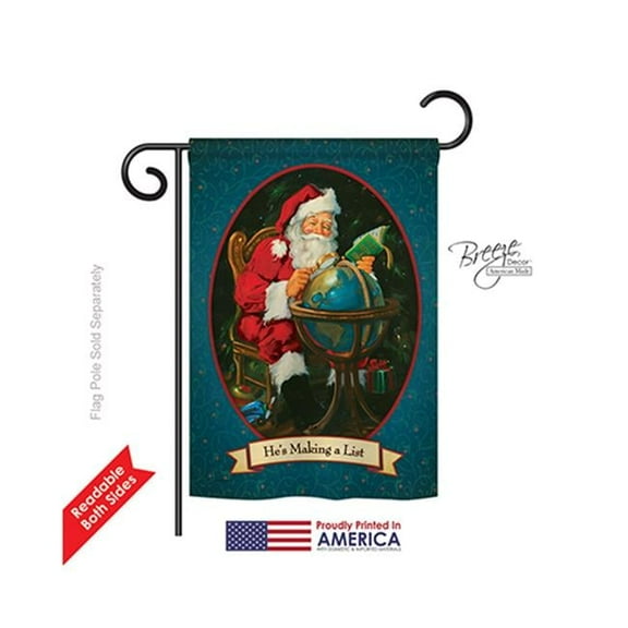 Breeze Decor 64001 Christmas Hes Making a List 2-Sided Impression Garden Flag - 13 x 18.5 in.