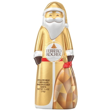 Ferrero Rocher, Milk Chocolate Hazelnut Hollow Santa Christmas Candy Individually Wrapped, Holiday Gift, 2.4 oz