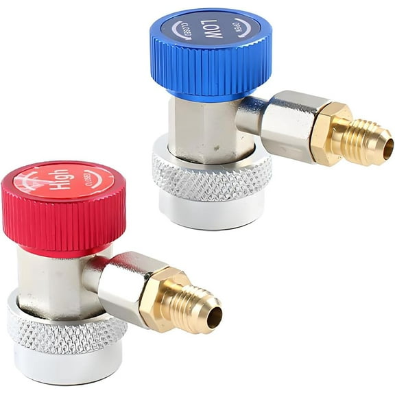 R1234yf A/C Refrigerant Quick Coupler Adapter Set, Adjustable High & Low Pressure Connectors with 1/4" Flares, Air Condition Gauge Hose Fittings Kit for Evacuation and Recharging (R1234yf)