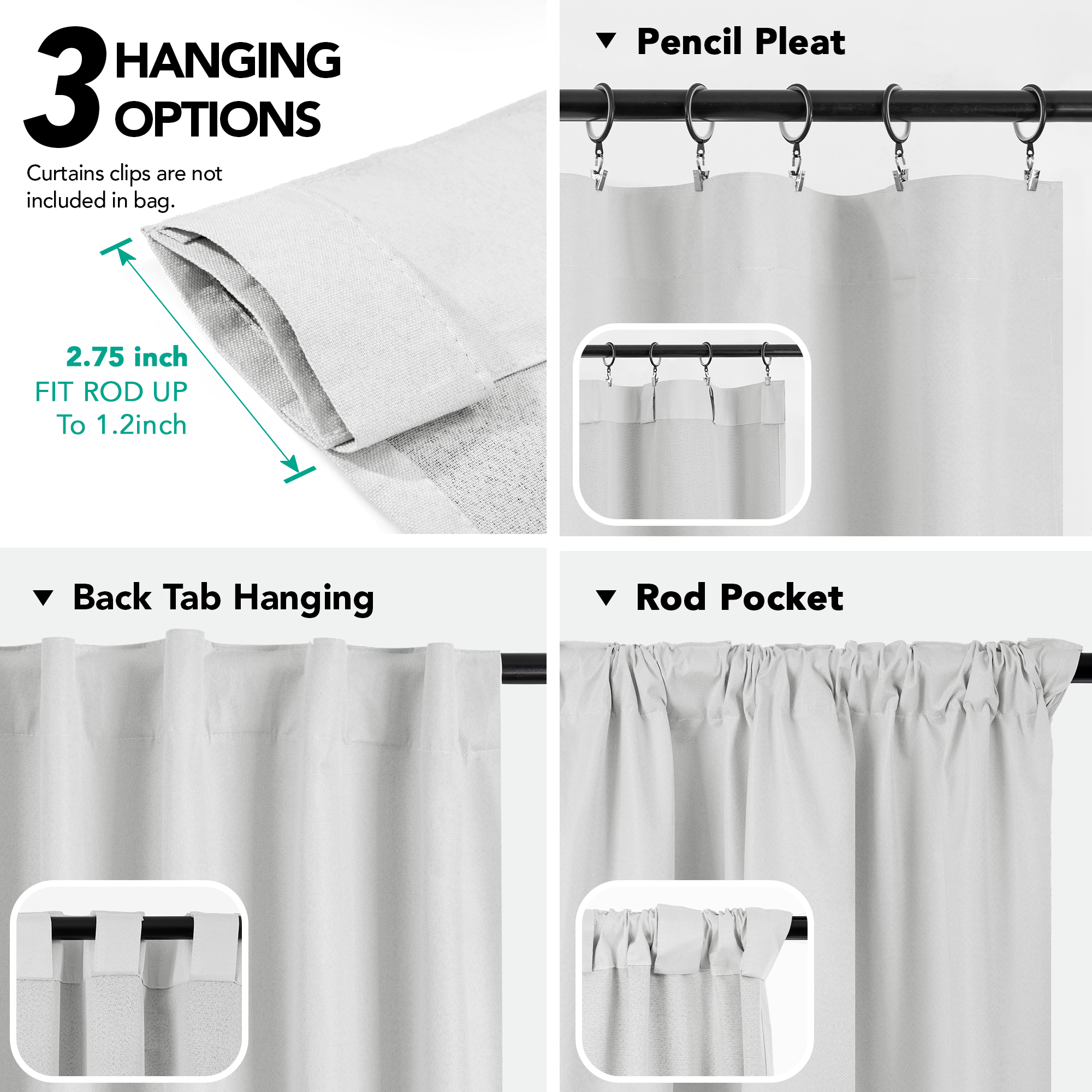 Deconovo 100% Blackout Linen Look Curtains for Bedroom, Soft Curtain Panels with Back Tab and Rod Pocket, Grayish White, 38 x 84 Inch, 2 Panels