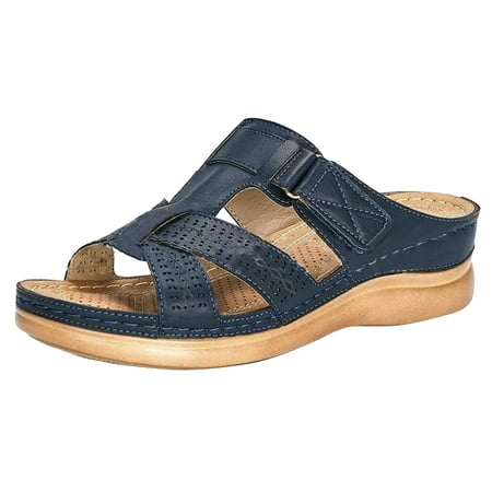 

CaComMARK PI Sandals Women Clearance Wedges Platform Summer Comfortable Casual Slippers New Plus Size Wedge Heel Adult In-line Sale Items Cheapest on Sale Dark Blue 8.5(40)