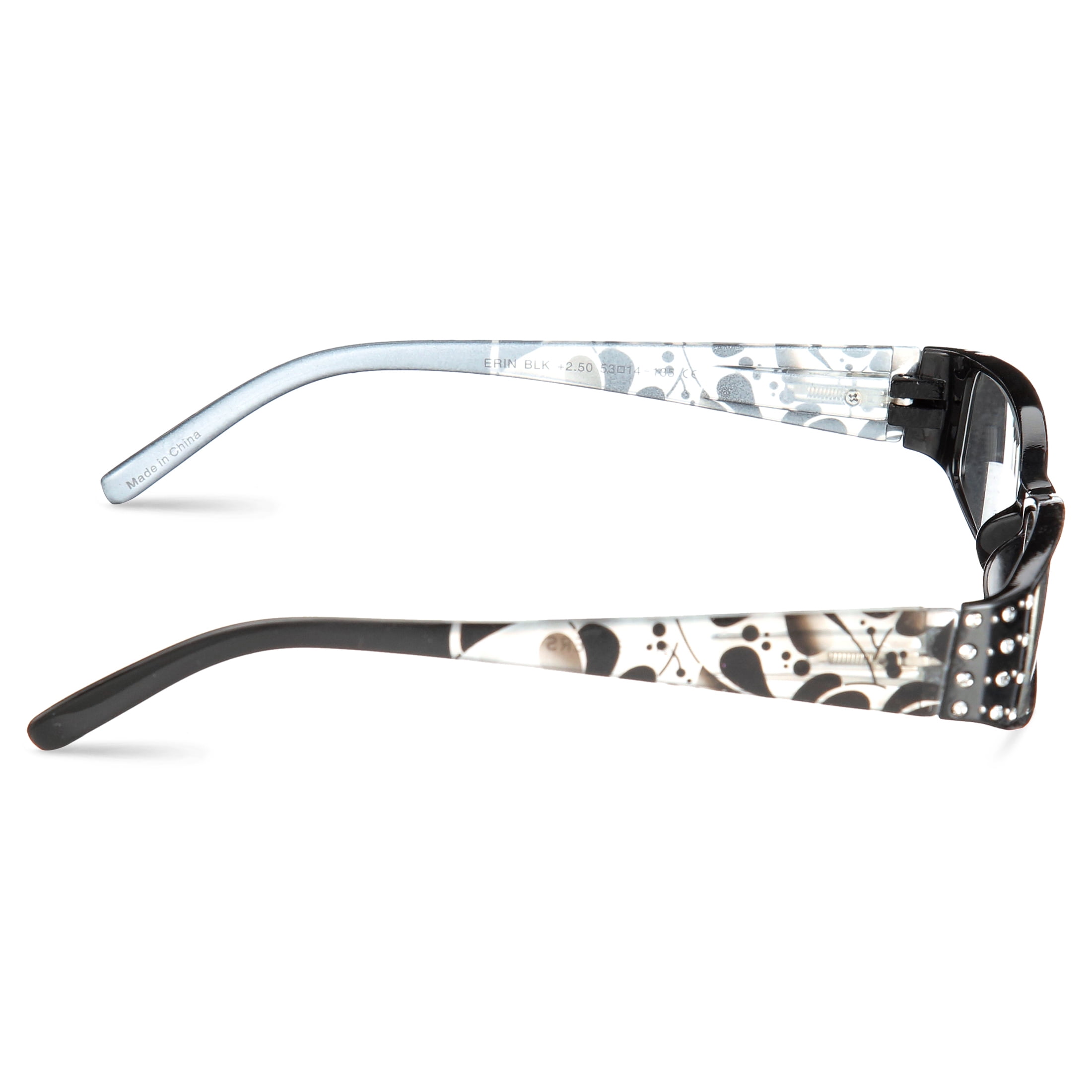 (2 pack) M Readers Women's Erin +2.50 Rectangle Reading Glasses with Case, Black