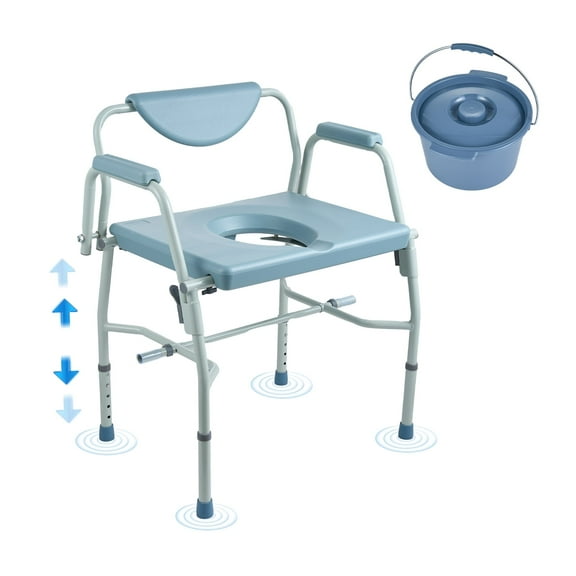 VEVOR Commode Chair, Bedside Commode with Drop-Down Arms and Detachable Backrest, 5-Level Adjustable Height, 7L Removable Bucket, Easy to Assemble, 1000LBS Capacity, Portable Toilet for Adults