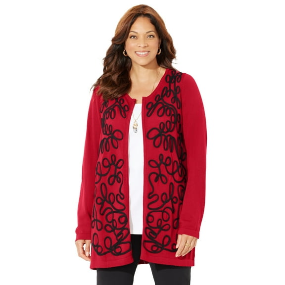 Catherines Women's Plus Size Zip-Front Embroidered Cardigan