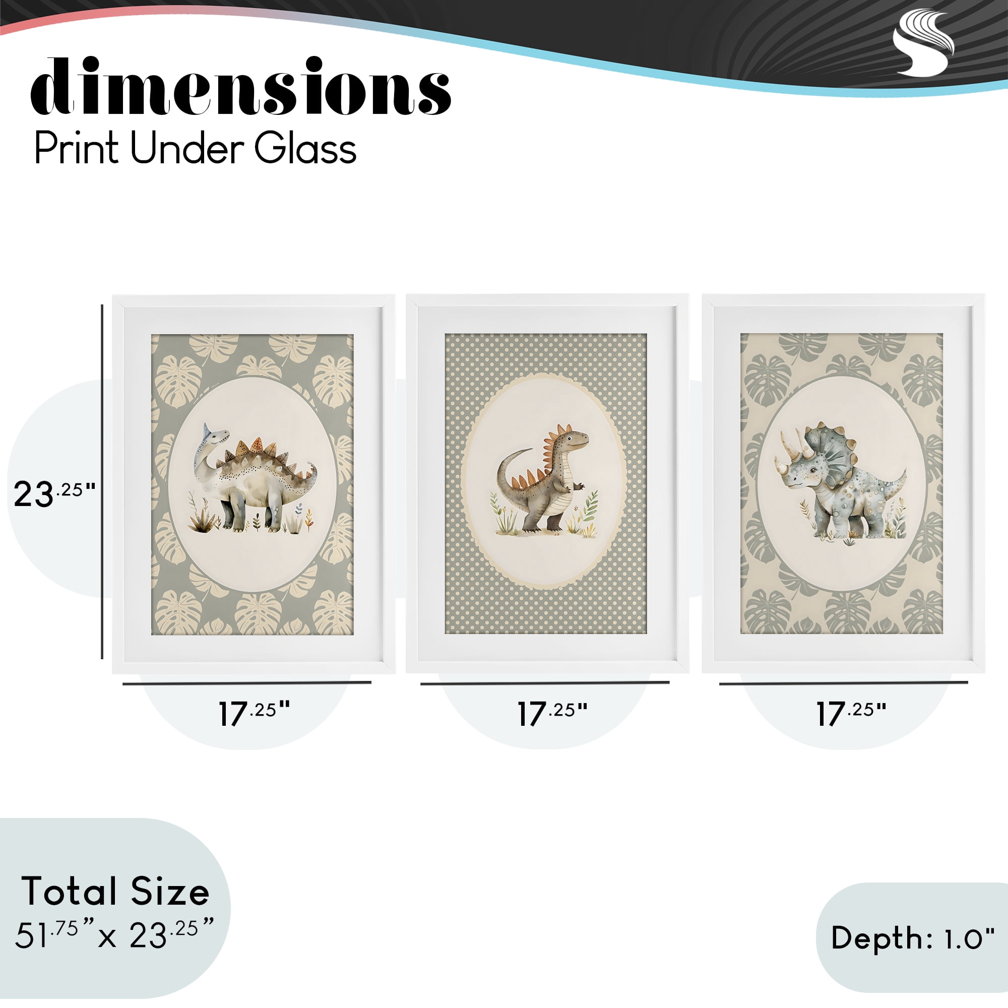 Stupell Industries Nursery Dinosaurs Tropical Border 3 Piece White Framed Print Under Glass Set, design by LSR Design Studio